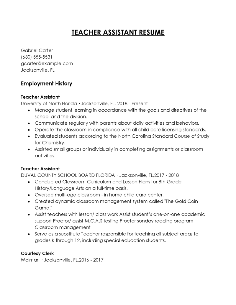  undergraduate teaching assistant resume
