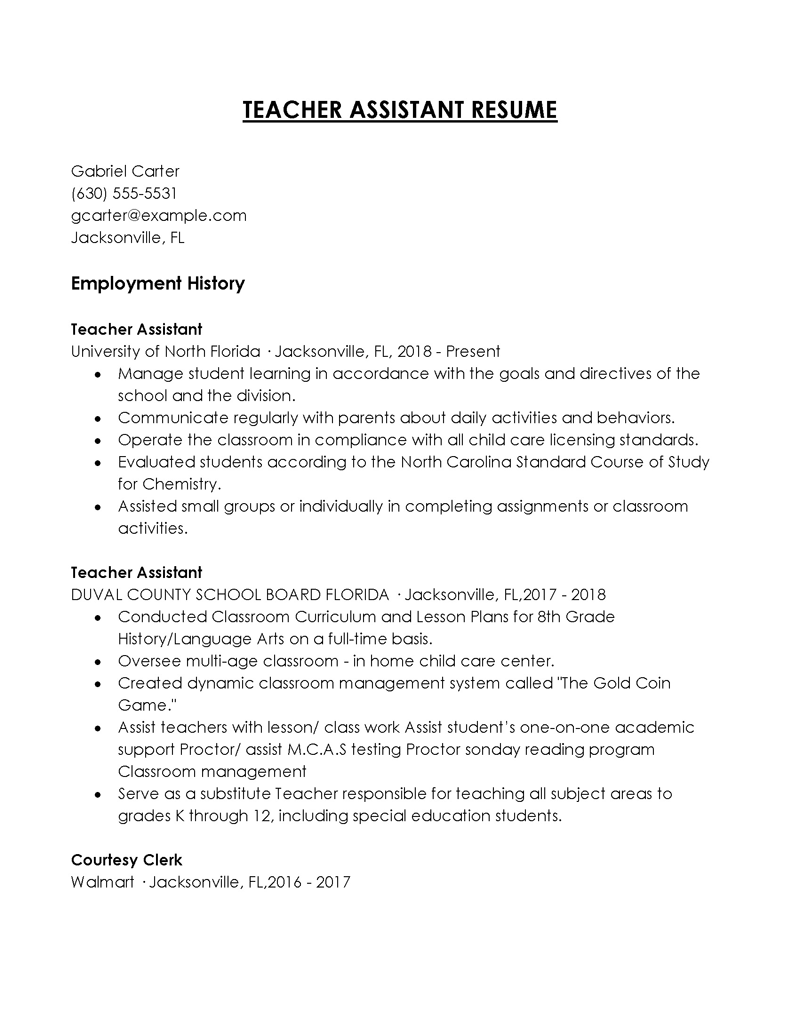 Free Professional University Teacher Assistant Resume Sample as Word Document