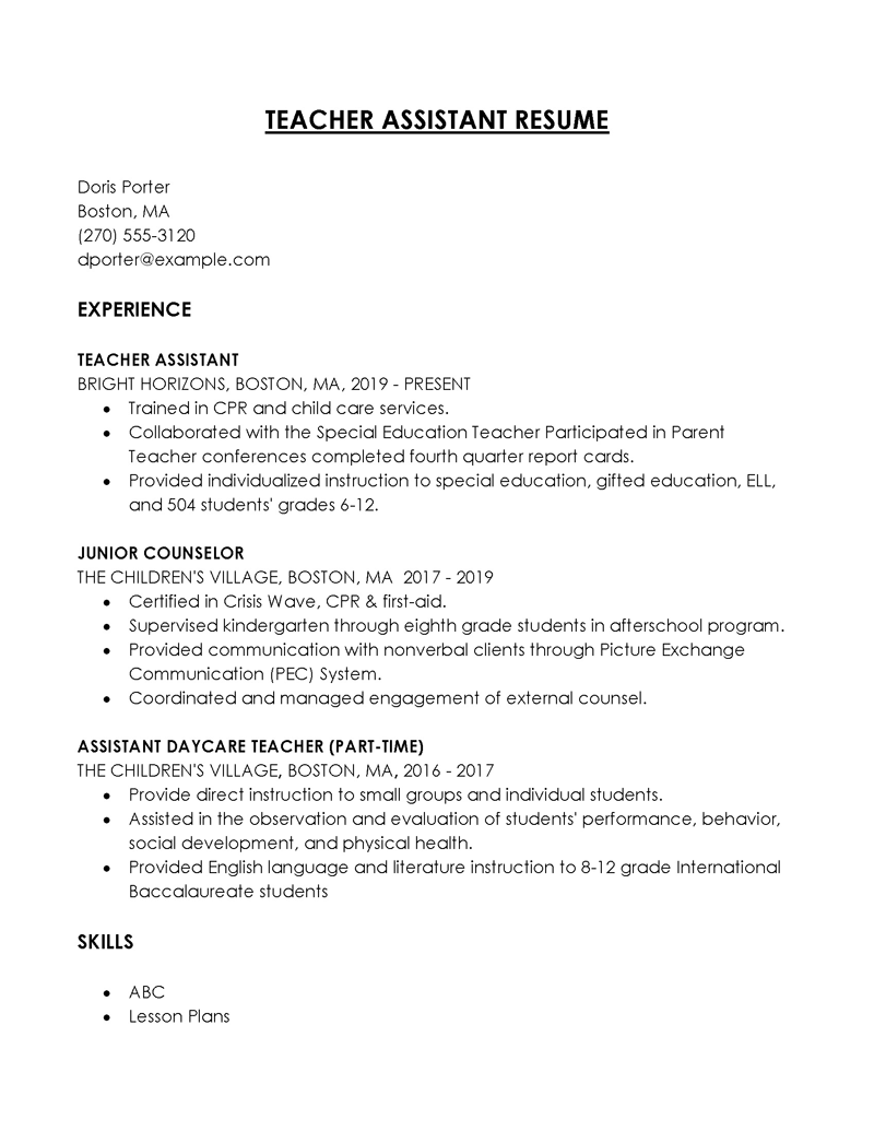  teaching assistant with no experience