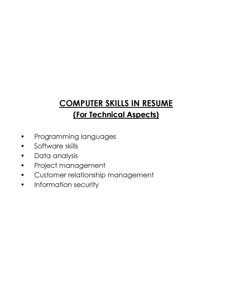 Technical Computer Skills for Resume
