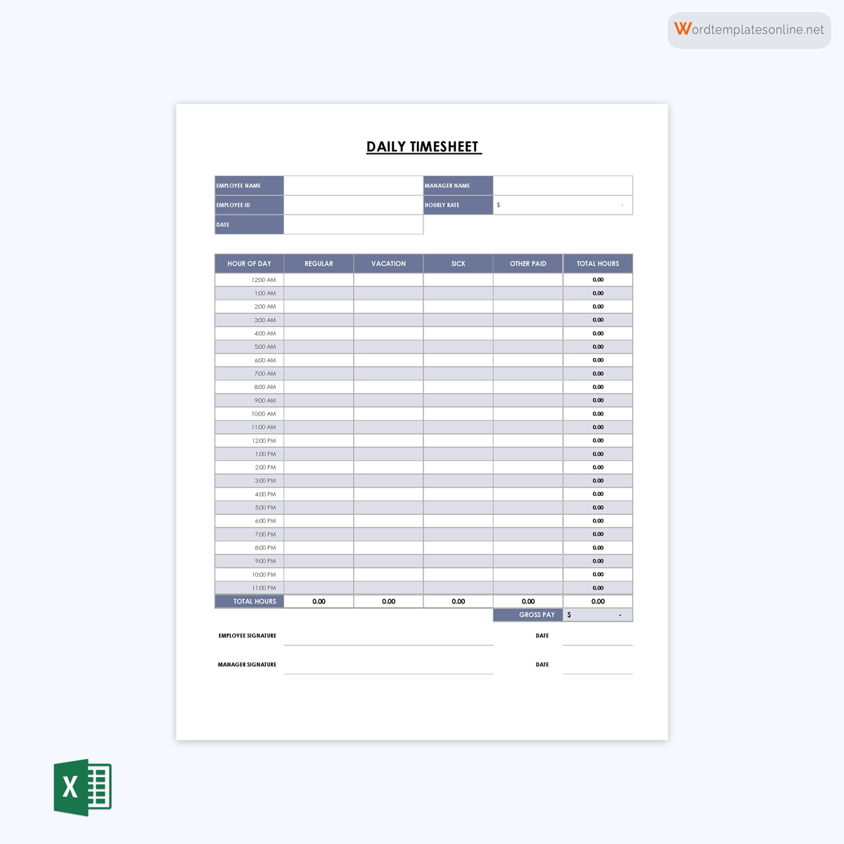 Editable Time Log Template 02 for Excel