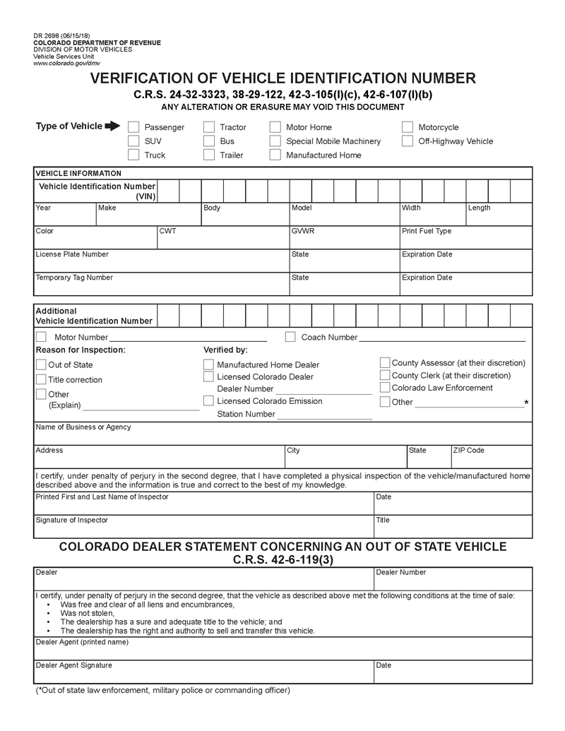 Printable VIN Verification Template 02 for PDF File