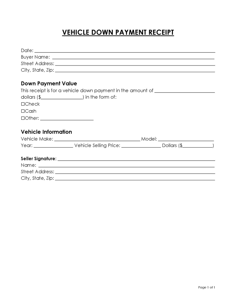 Comprehensive Vehicle Deposit Receipt Template as Word File