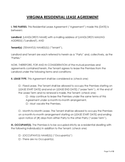 Free Virginia Lease Agreement Templates (Word, PDF)