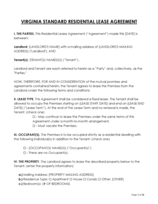 Free Virginia Lease Agreement Templates (Word, PDF)