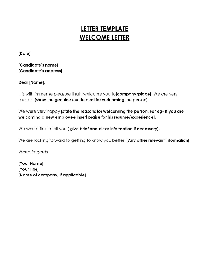 Free Employee Welcome Letter 10 for Word