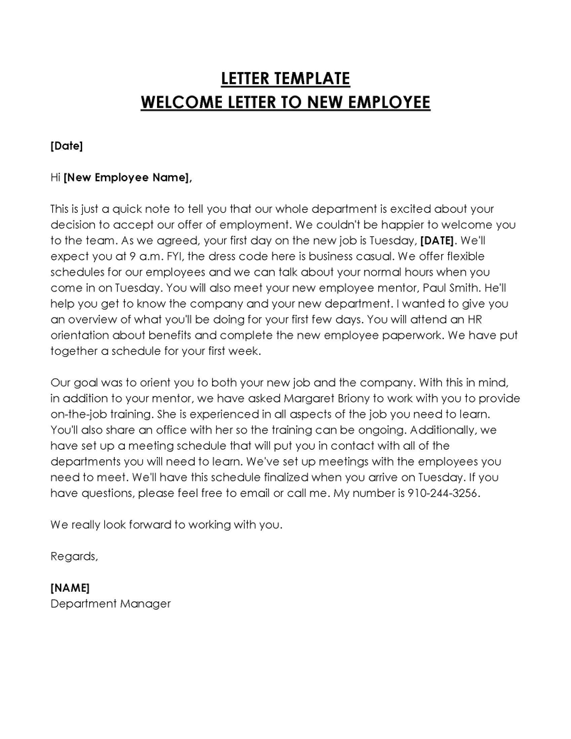  welcome letter new employee
