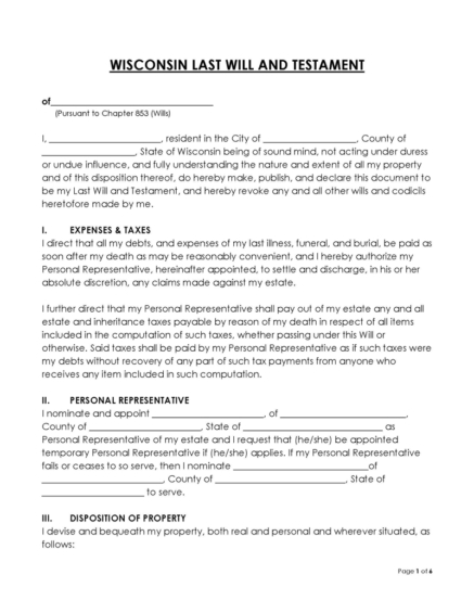 Free Wisconsin Last Will And Testament Templates (Word, PDF)