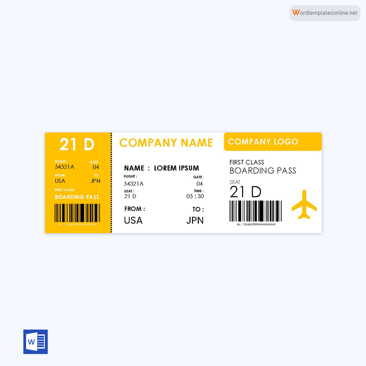Boarding Pass Template - Word Example