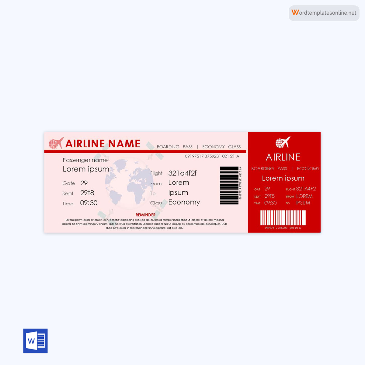 Professional Printable General Boarding Pass Sample 02 for Word Document