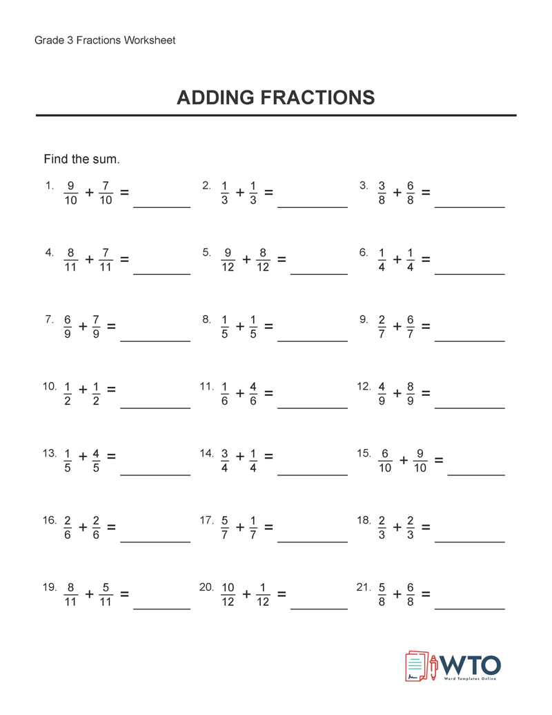 Grade Three Fraction Worksheet