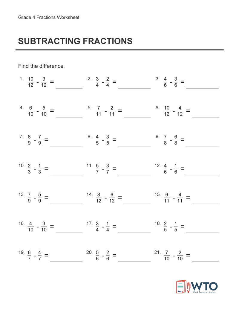 Grade Four Fraction Worksheet