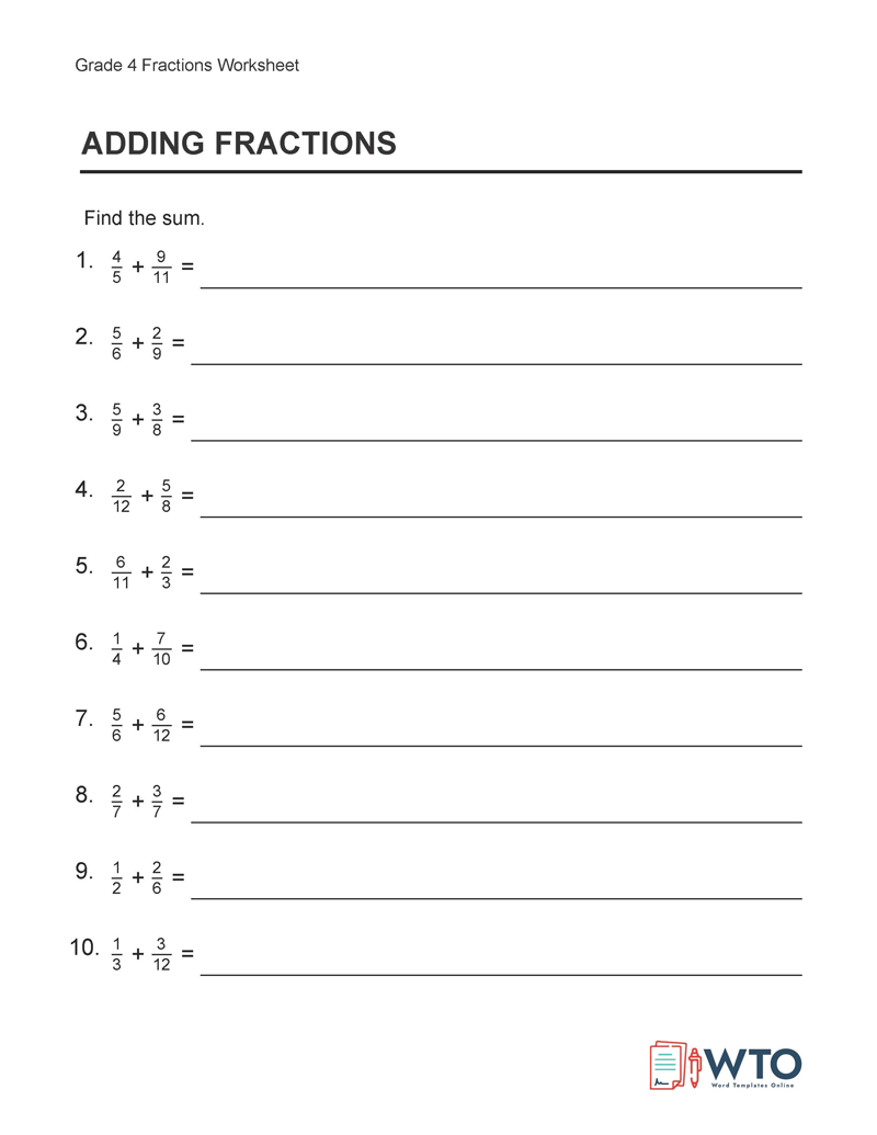 Grade Six Fraction Worksheet