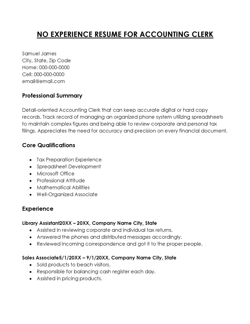 Accounting Clerk No Experience Resume