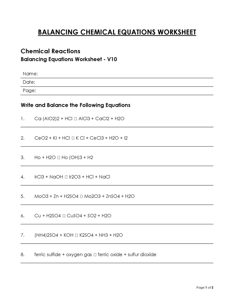  balancing chemical equations examples