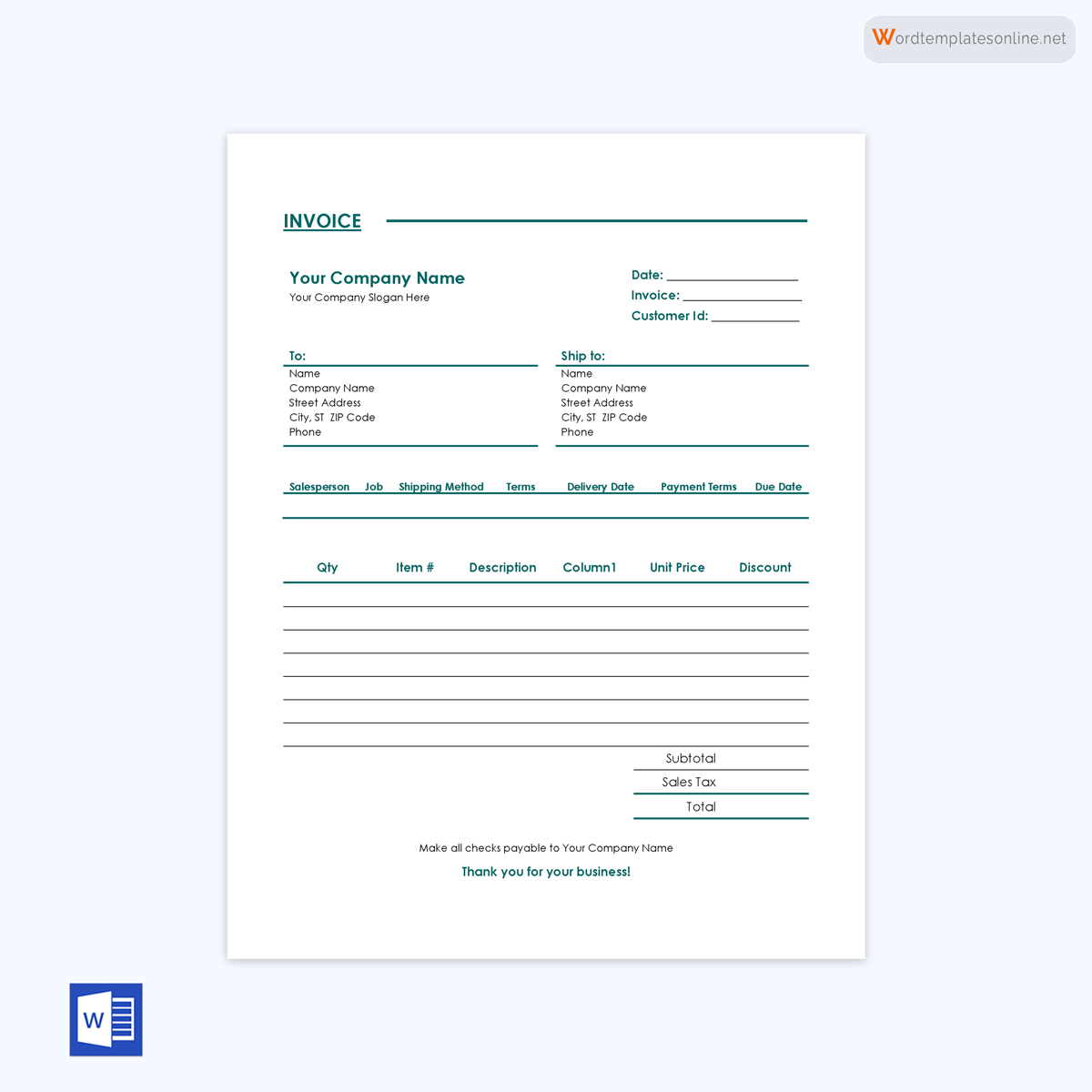 Free editable blank invoice form - Word Format