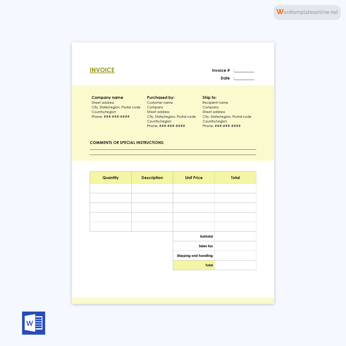 Printable invoice template example