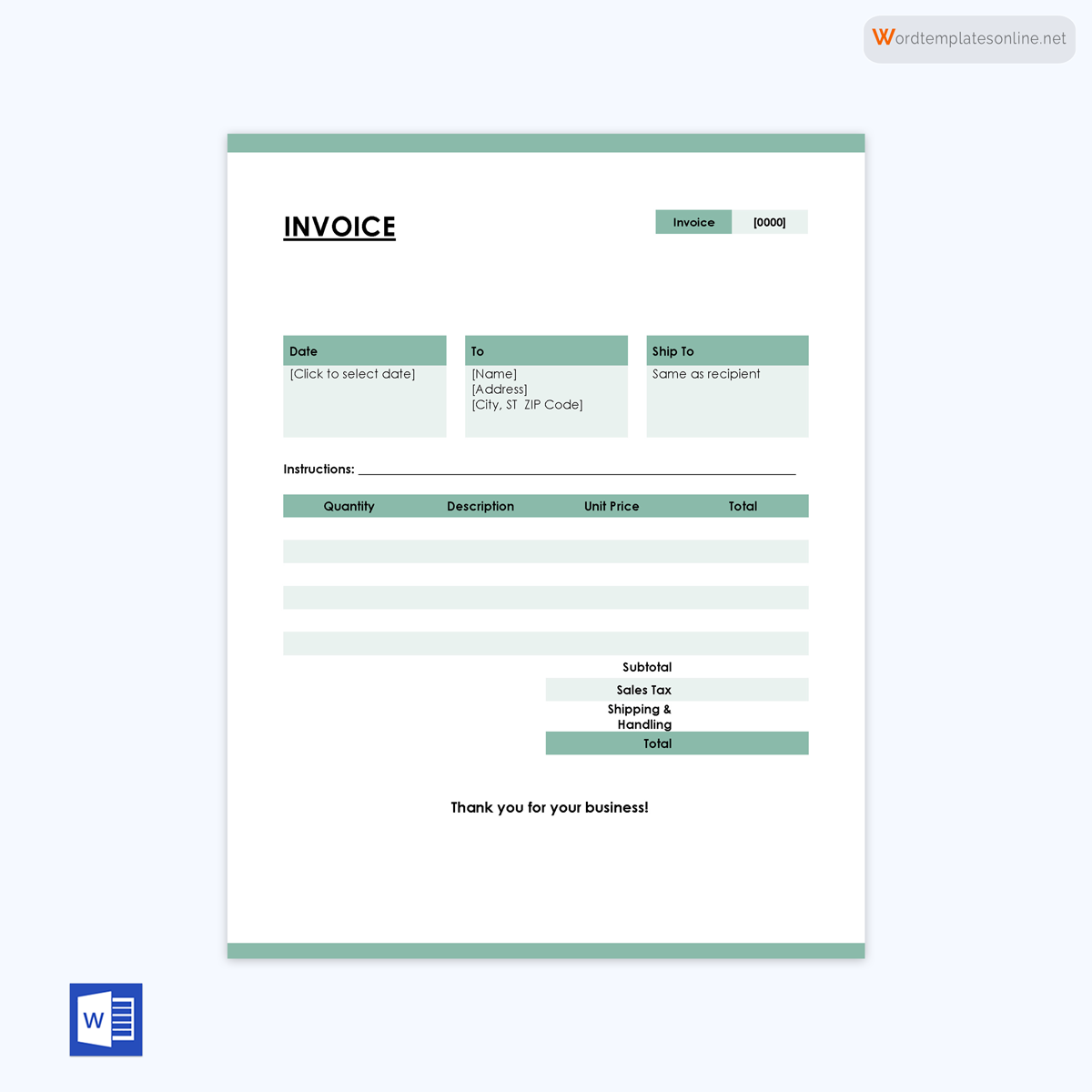 Printable invoice template with Word