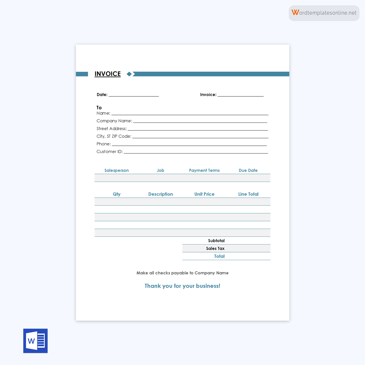 Editable invoice template sample