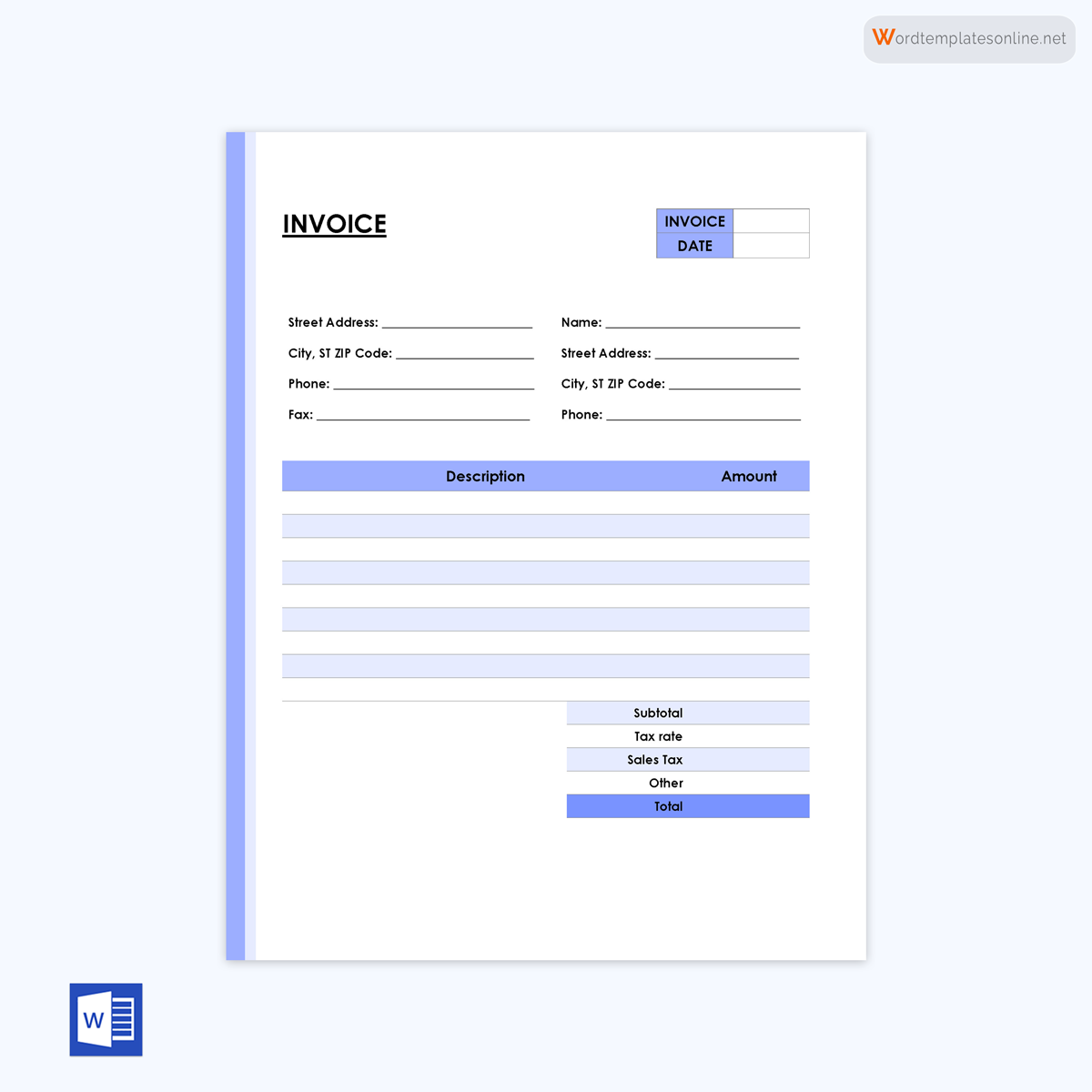Free blank invoice template - Word format