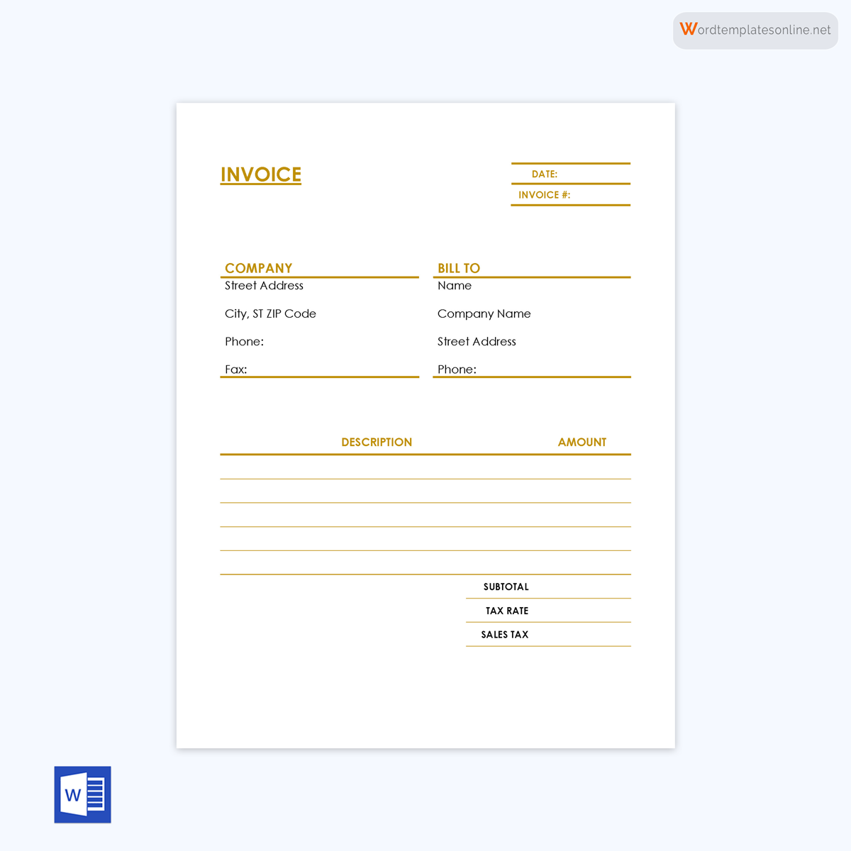 Printable invoice template example for editing