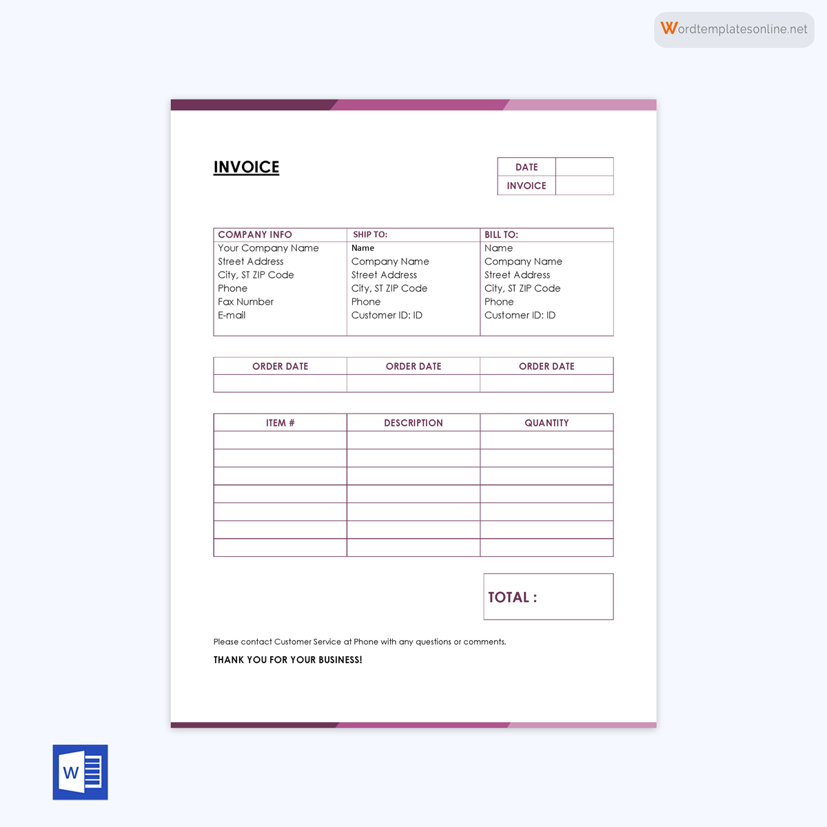Editable invoice form example in word