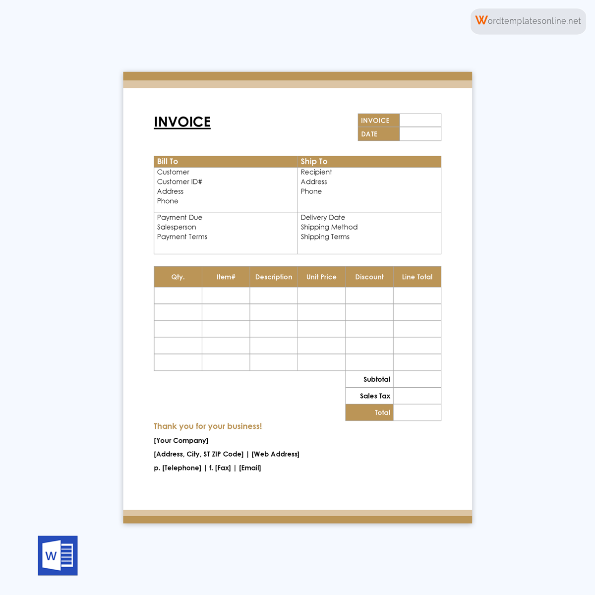 Printable invoice template sample for free