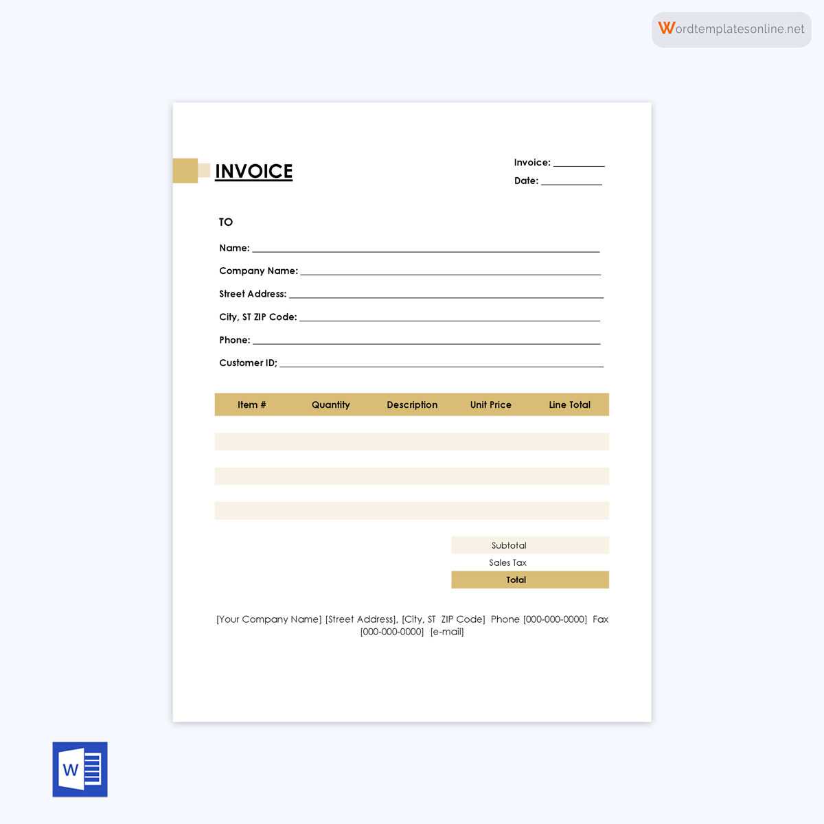 Editable invoice template with word formats