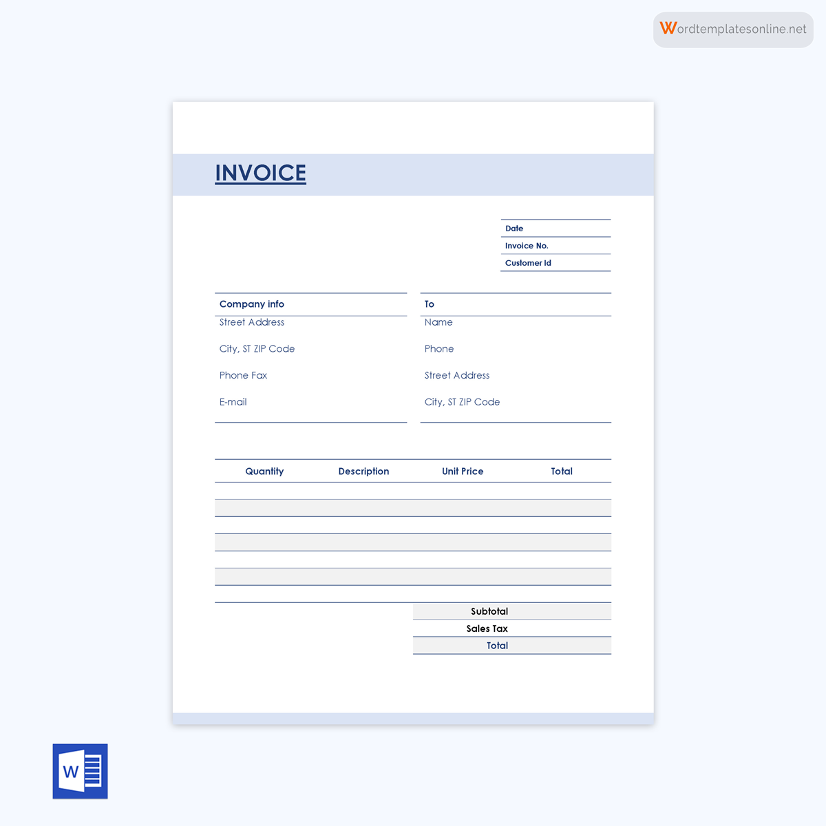Printable invoice template example for download