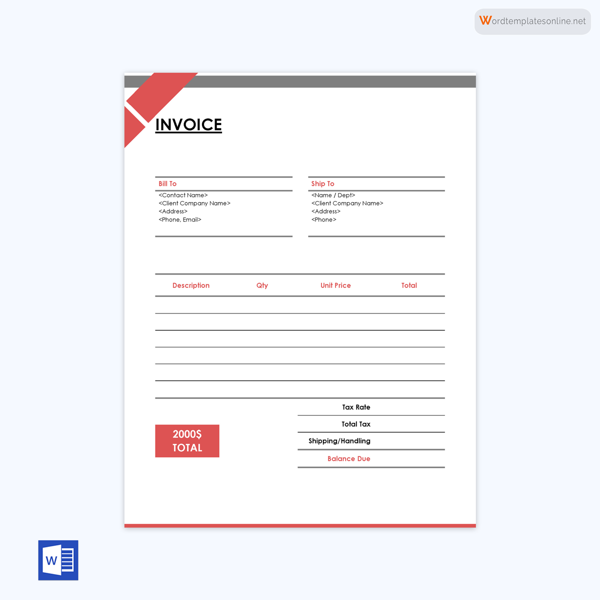 Editable invoice form sample with printable layout