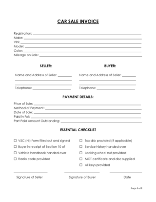 Printable Receipt For Car Sale