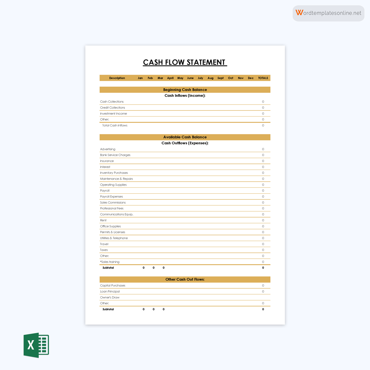 Editable Cash Flow Statement Form