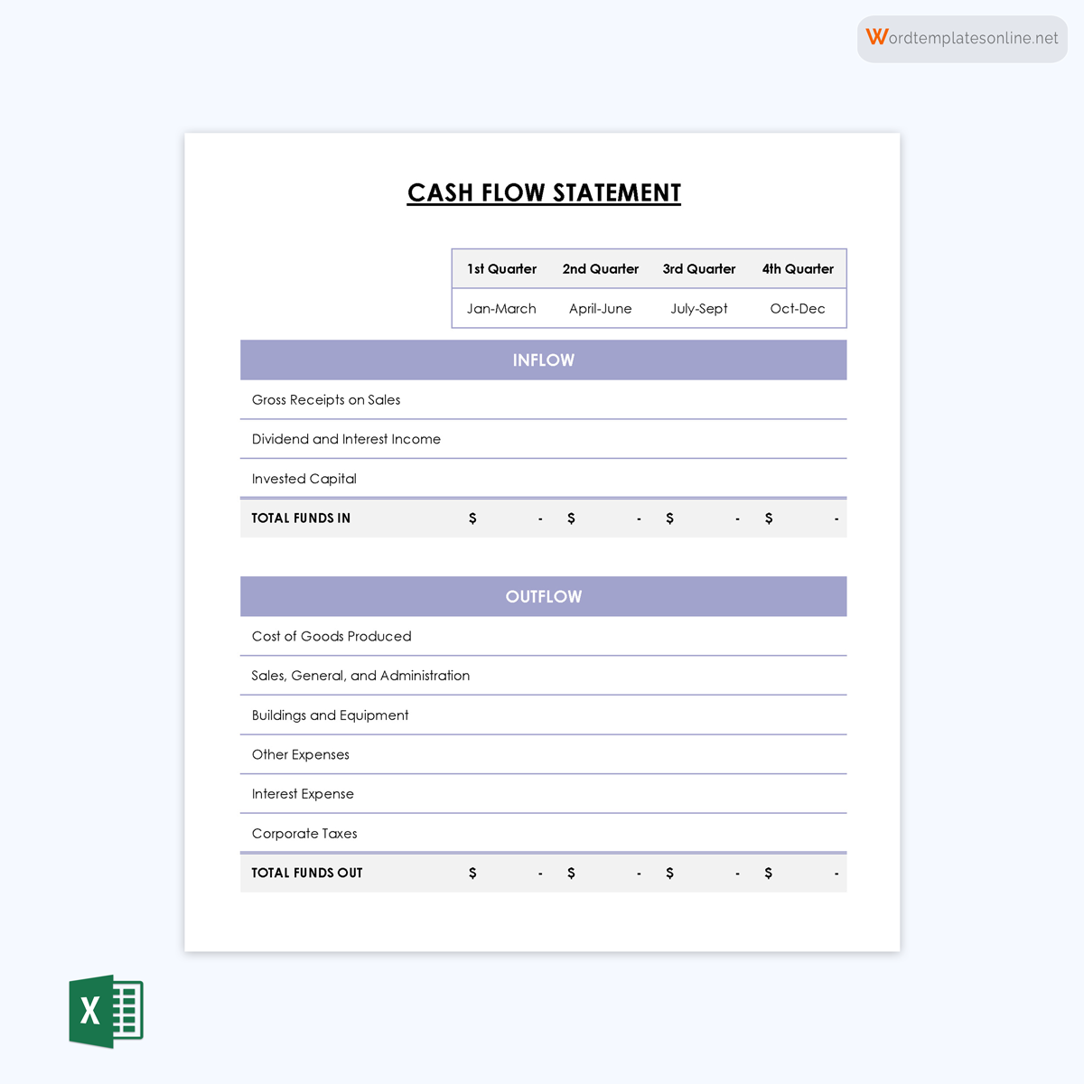 Printable Cash Flow Statement Sample - Free Download