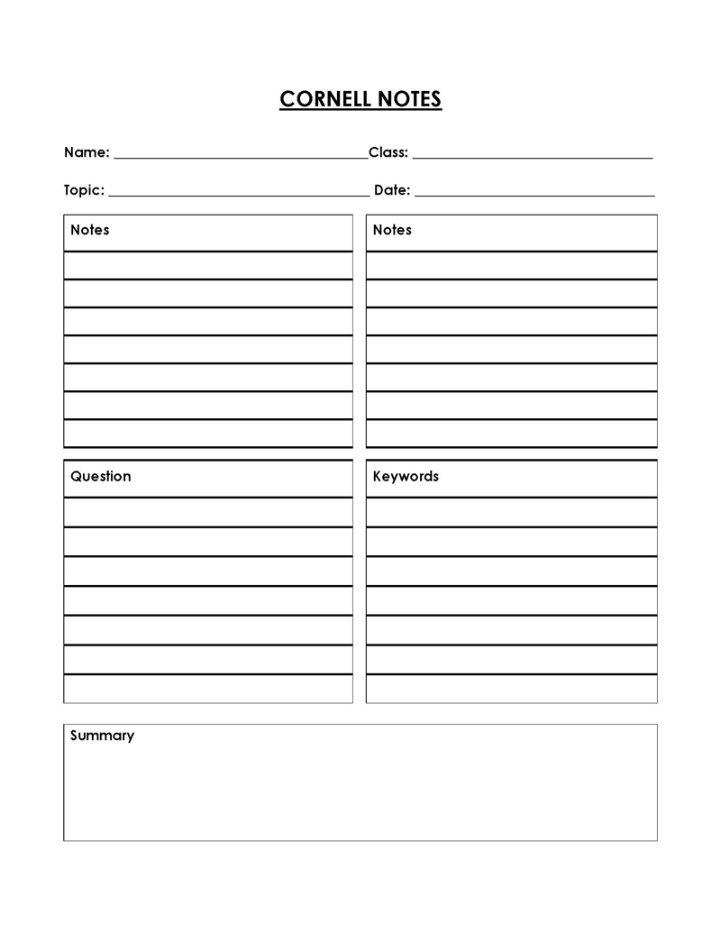 Customizable Cornell Note Format Word