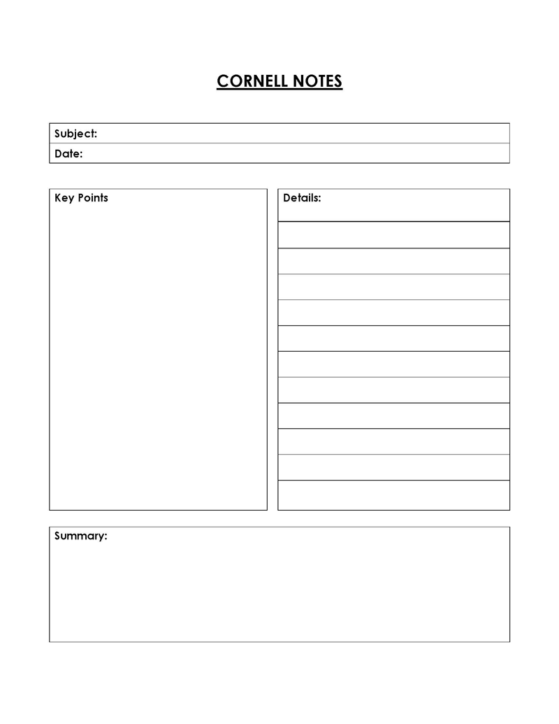  cornell notes template editable