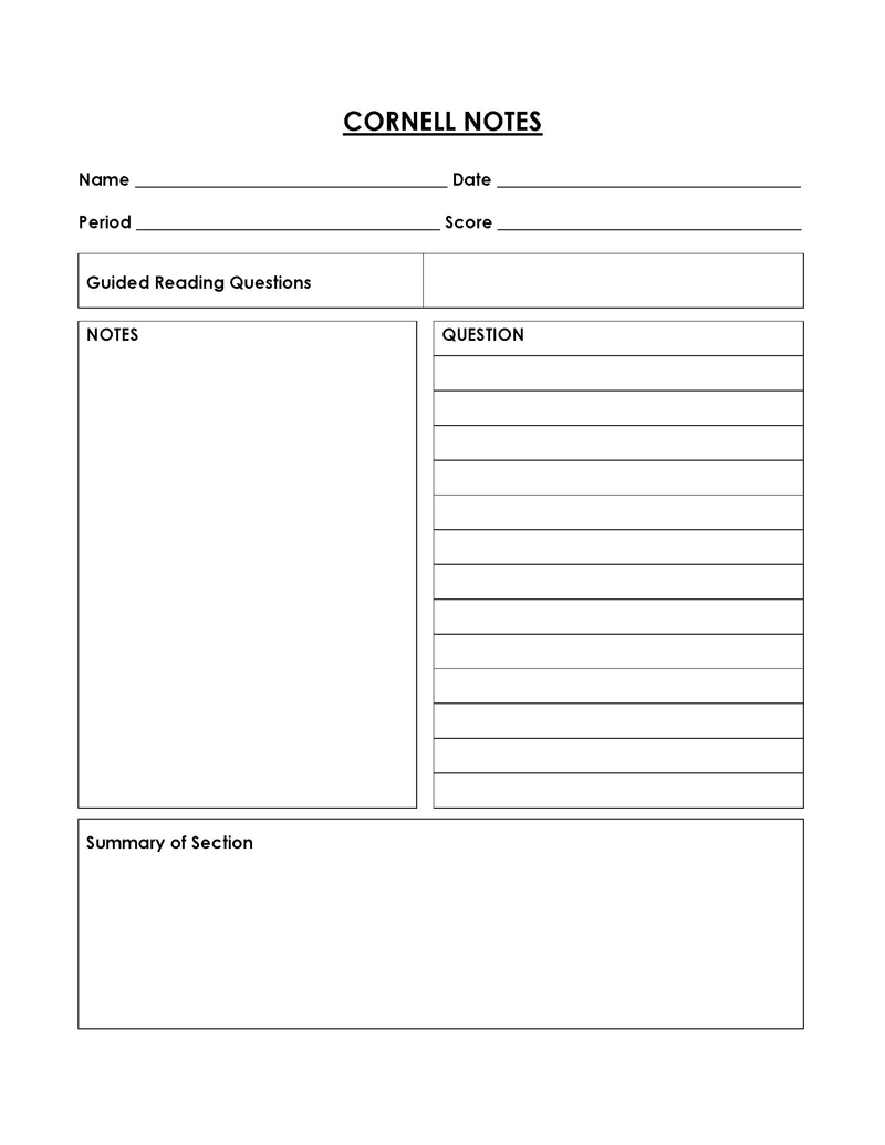  free cornell notes template pdf