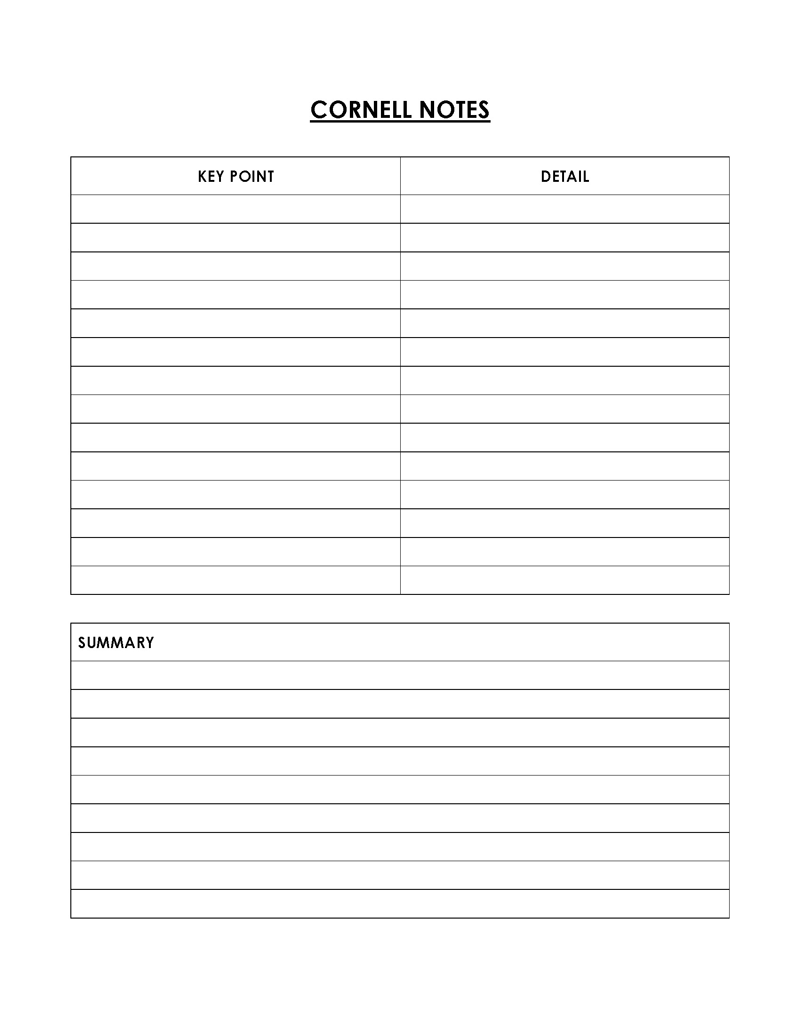 Word Cornell Note Template