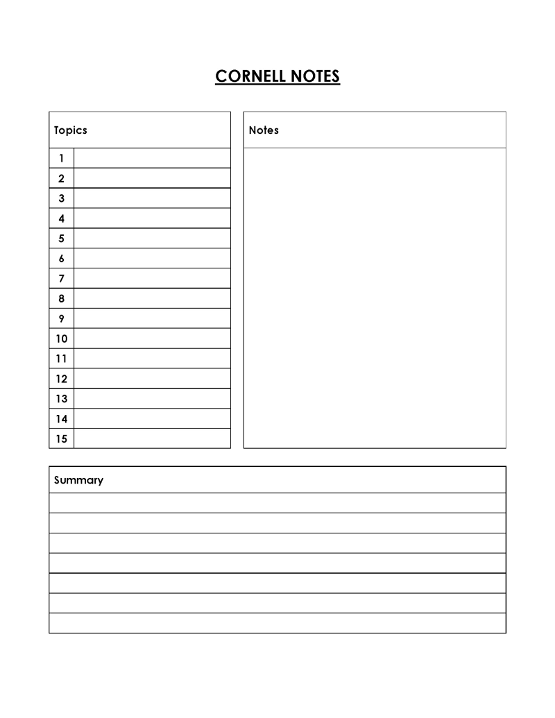 Printable Cornell Note Format