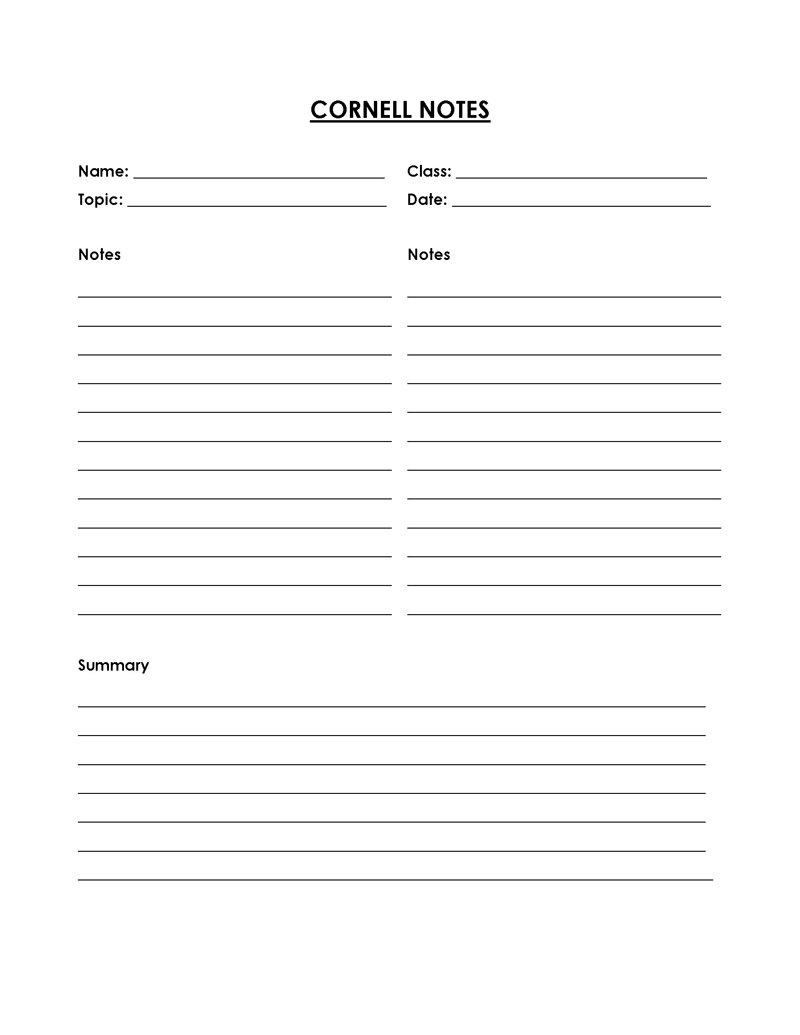 Editable Cornell Note Template PDF