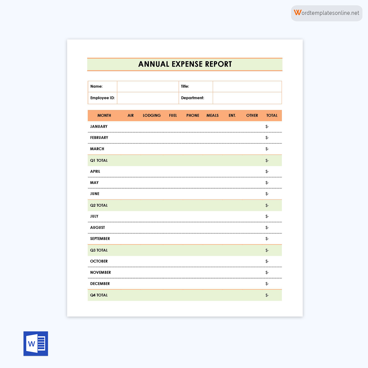 Great Editable Annual Expense Report Template as Word File