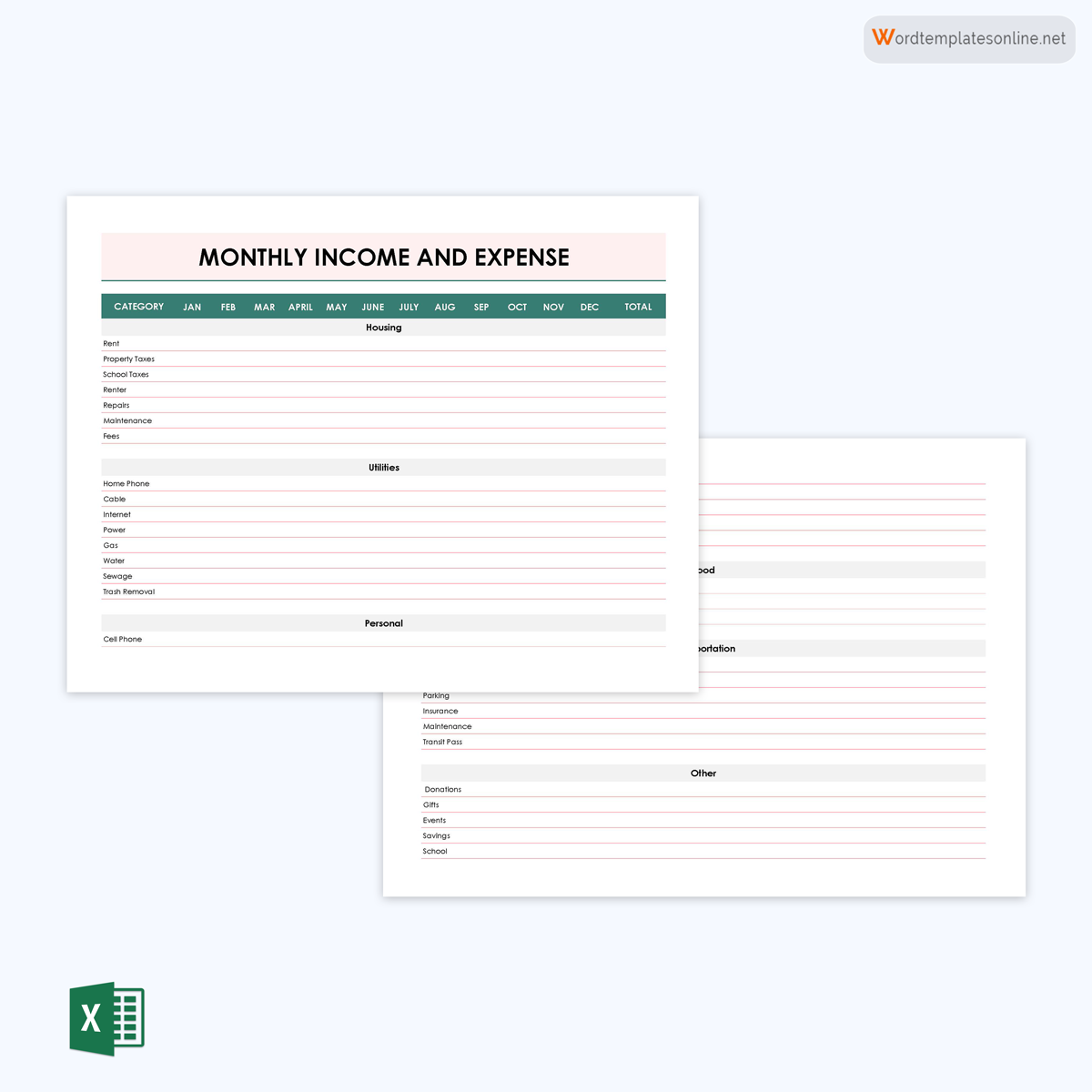 Great Professional Monthly Income Expense Report Template as Excel Sheet