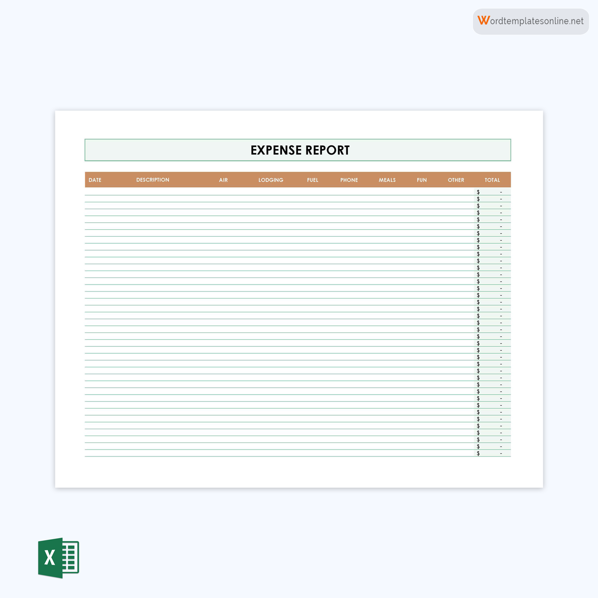 Great Professional Simple Expense Report Template as Excel Sheet