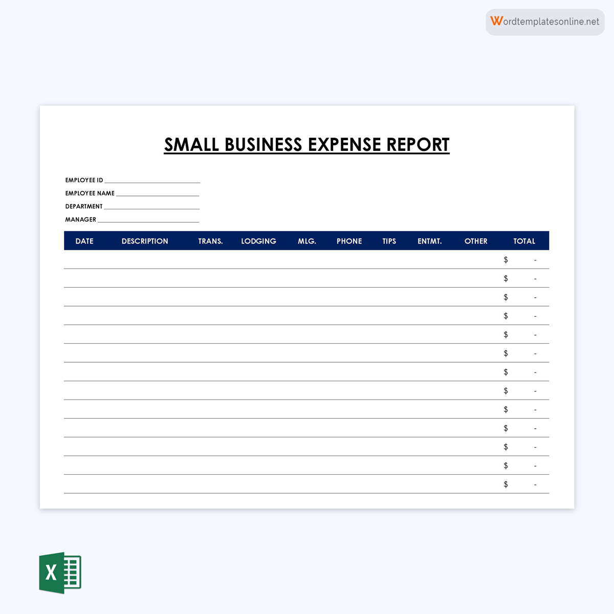 Free Printable Small Business Expense Report Template as Excel Format