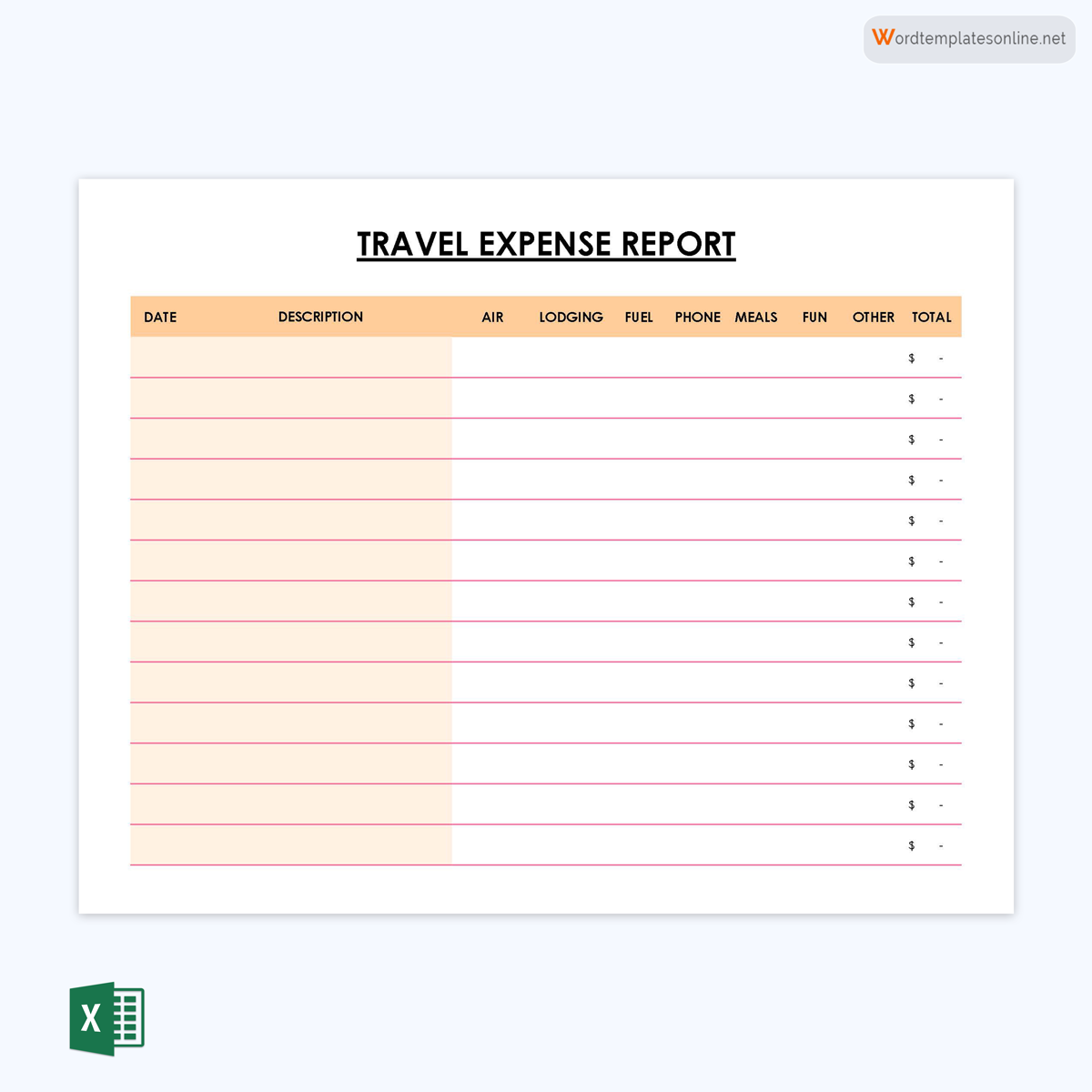 Free Printable Travel Expense Report Template as Excel Format
