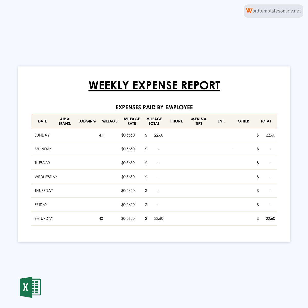 Free Printable Weekly Expense Report Template as Excel Format