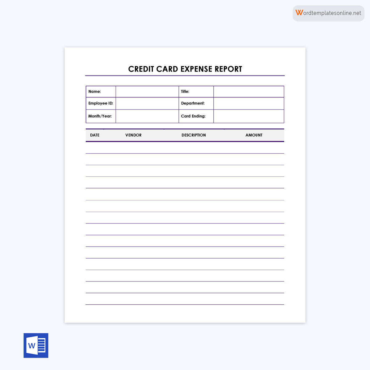 Great Editable Credit Card Expense Report Template as Word File