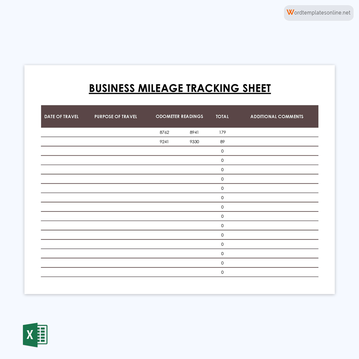 Great Professional Business Mileage Expense Sheet Template as Excel Sheet