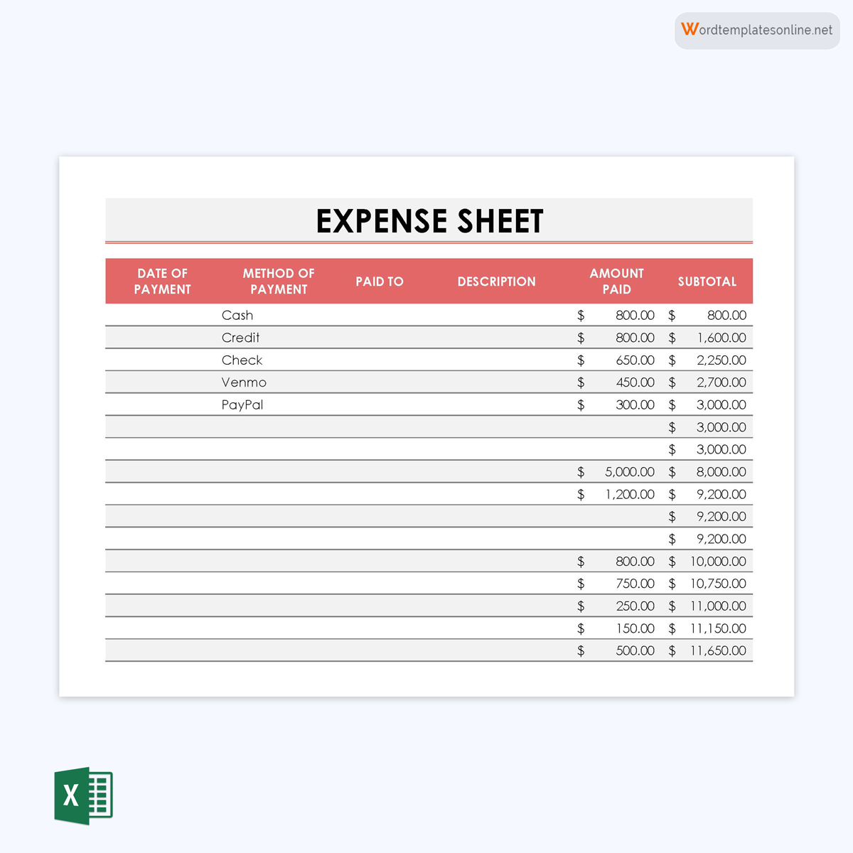 Great Professional General Expense Sheet Template as Excel Sheet