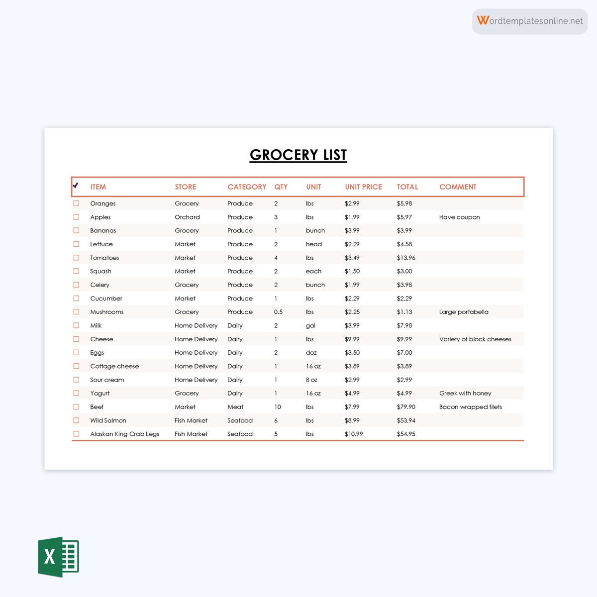 Sample Grocery List Template 20