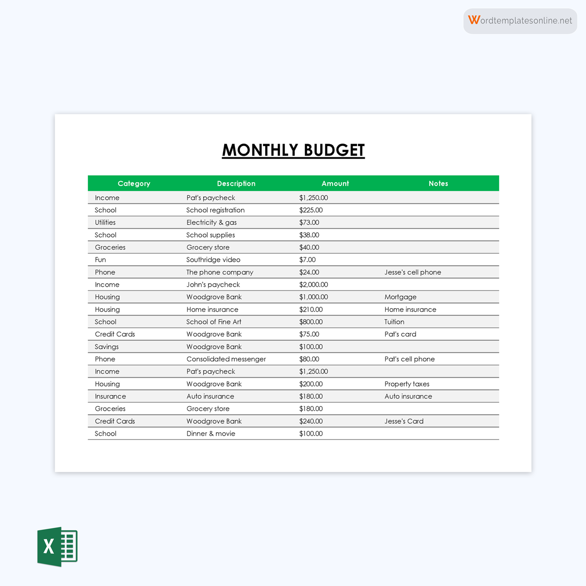 Sample Household Budget Worksheet - Printable Form